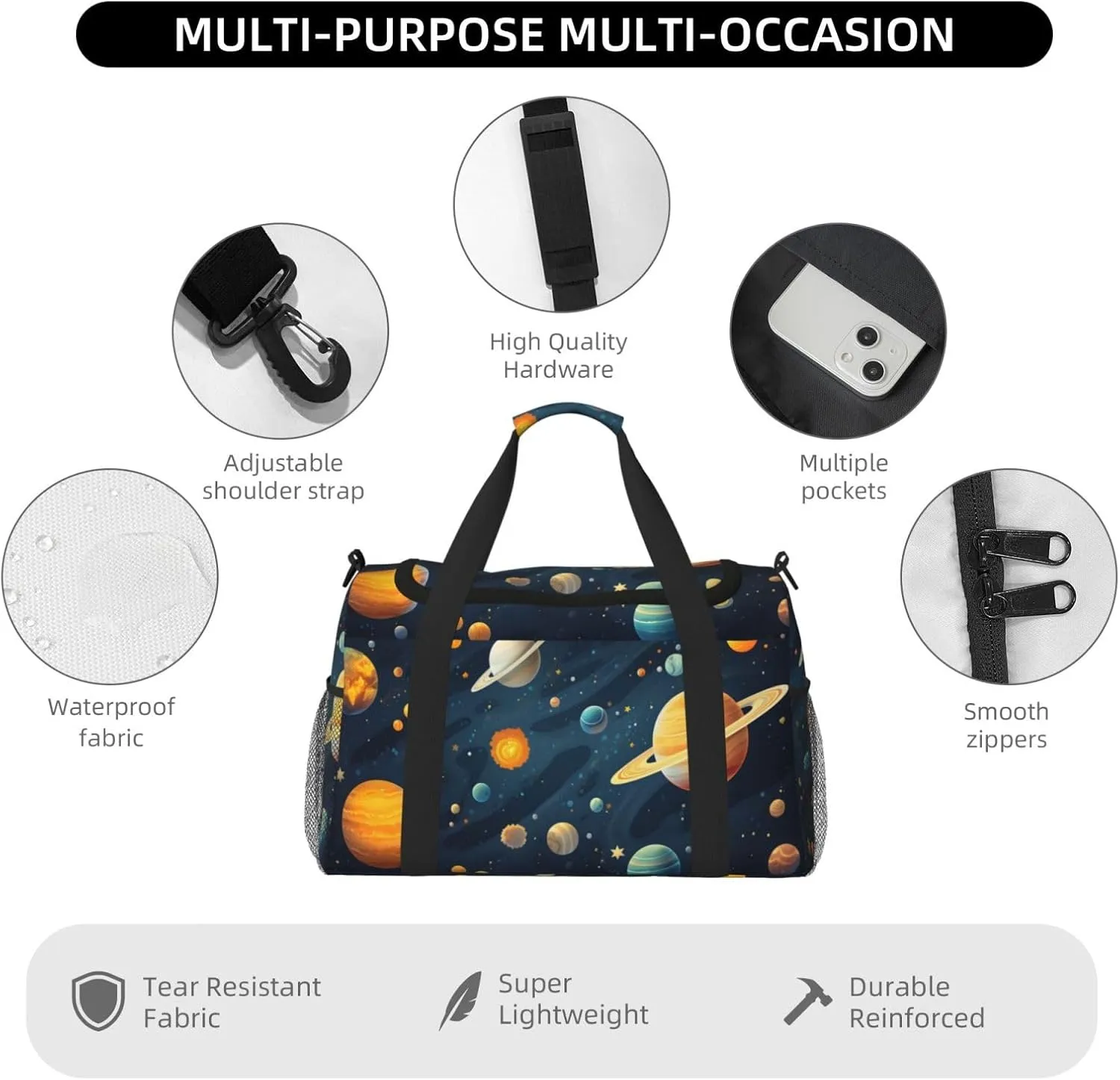 Solar Planet Universe Travel Duffel Bag with Strap Multi Pockets Sports Bag Handbag Large Shoulder Bag for Gym Weekend Fitness Camping