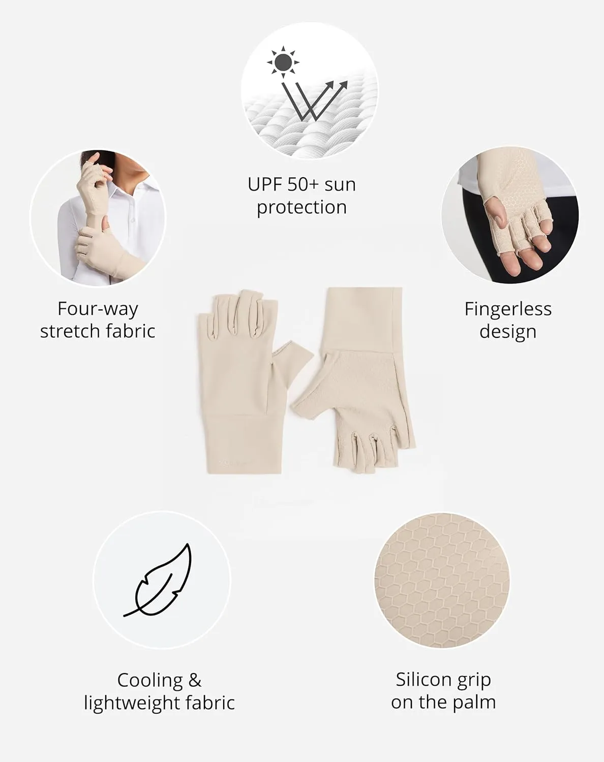 Solbari Unisex Fingerless Driving Gloves UPF 50  Sun Protection, Lightweight UV Shield for Hands, Travel & Outdoor Activities