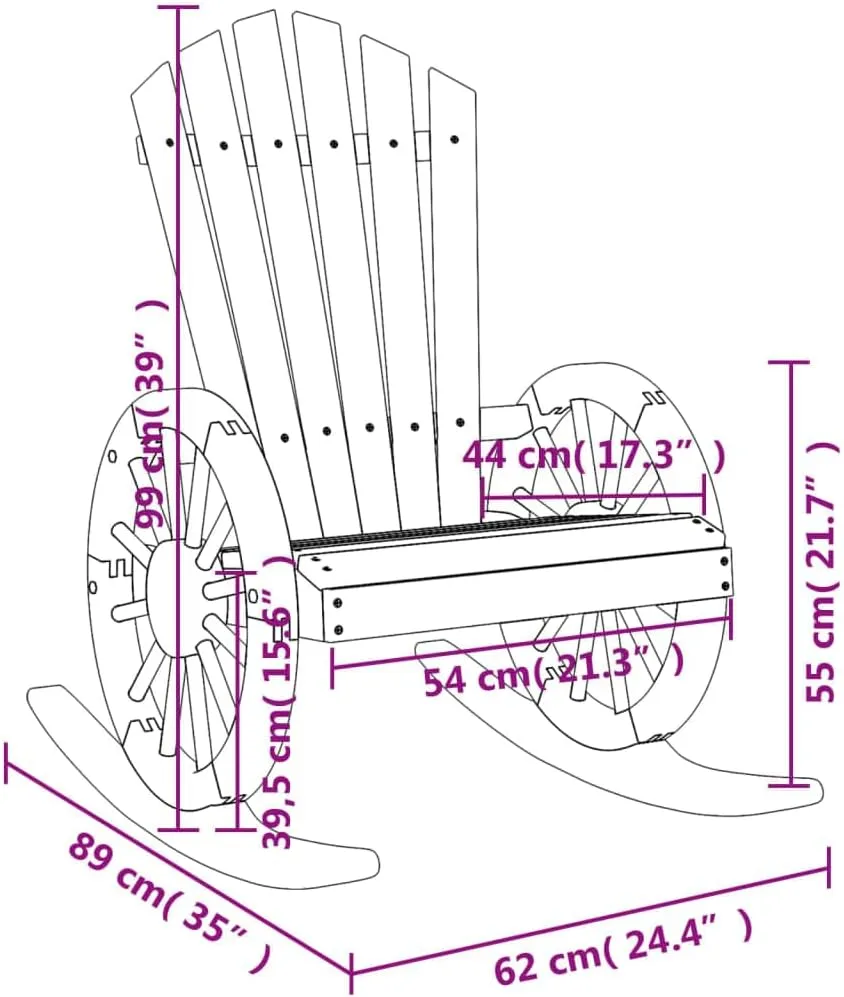 Solid Fir Wood Adirondack Rocking Chair for Outdoor Patio, Garden Lounge Furniture with Ergonomic Design and 242.5 lb Capacity (Natural Wood, 24.4" W)