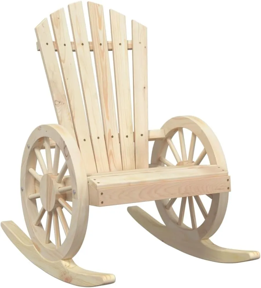 Solid Fir Wood Adirondack Rocking Chair for Outdoor Patio, Garden Lounge Furniture with Ergonomic Design and 242.5 lb Capacity (Natural Wood, 24.4" W)