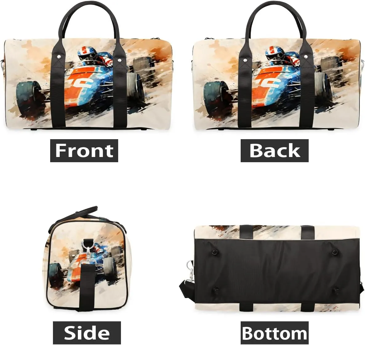 Speed Racing Car Travel Duffel Bag for Women Men Waterproof Foldable Overnight Weekender Bag Large Capacity Sports Gym Bag