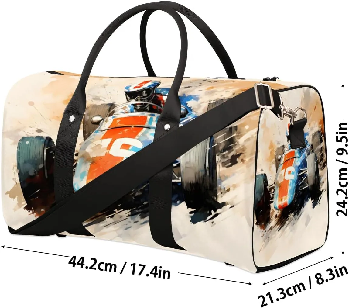 Speed Racing Car Travel Duffel Bag for Women Men Waterproof Foldable Overnight Weekender Bag Large Capacity Sports Gym Bag