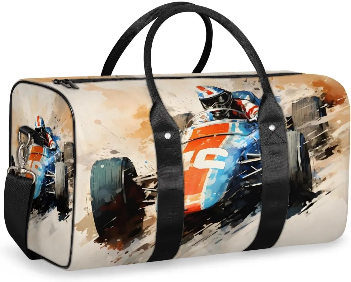 Speed Racing Car Travel Duffel Bag for Women Men Waterproof Foldable Overnight Weekender Bag Large Capacity Sports Gym Bag