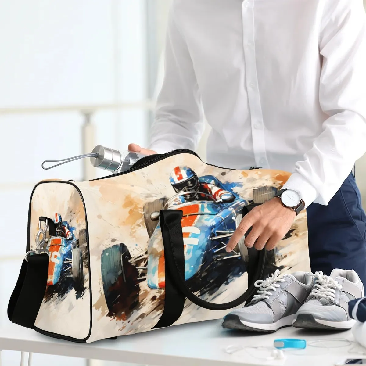Speed Racing Car Travel Duffel Bag for Women Men Waterproof Foldable Overnight Weekender Bag Large Capacity Sports Gym Bag