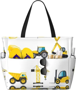 SSIMOO Cartoon Heavy Machinery Truck Stylish Beach Travel Bag–large Capacity Weekend Getaway Bag,Tote Bag For Outdoor