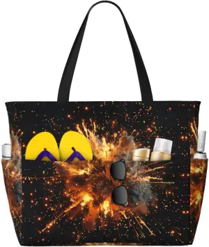 SSIMOO Explosion Firework 3d Stylish Beach Travel Bag–large Capacity Weekend Getaway Bag,Tote Bag For Outdoor, Black
