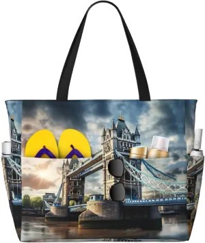 SSIMOO Historic Old Tower Bridge London Stylish Beach Travel Bagâ€“large Capacity Weekend Getaway Bag,Tote Bag For Outdoor