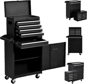 Stack-On Black Rolling Tool Box With Wheels and Drawers, Large Tool Chest for Garage