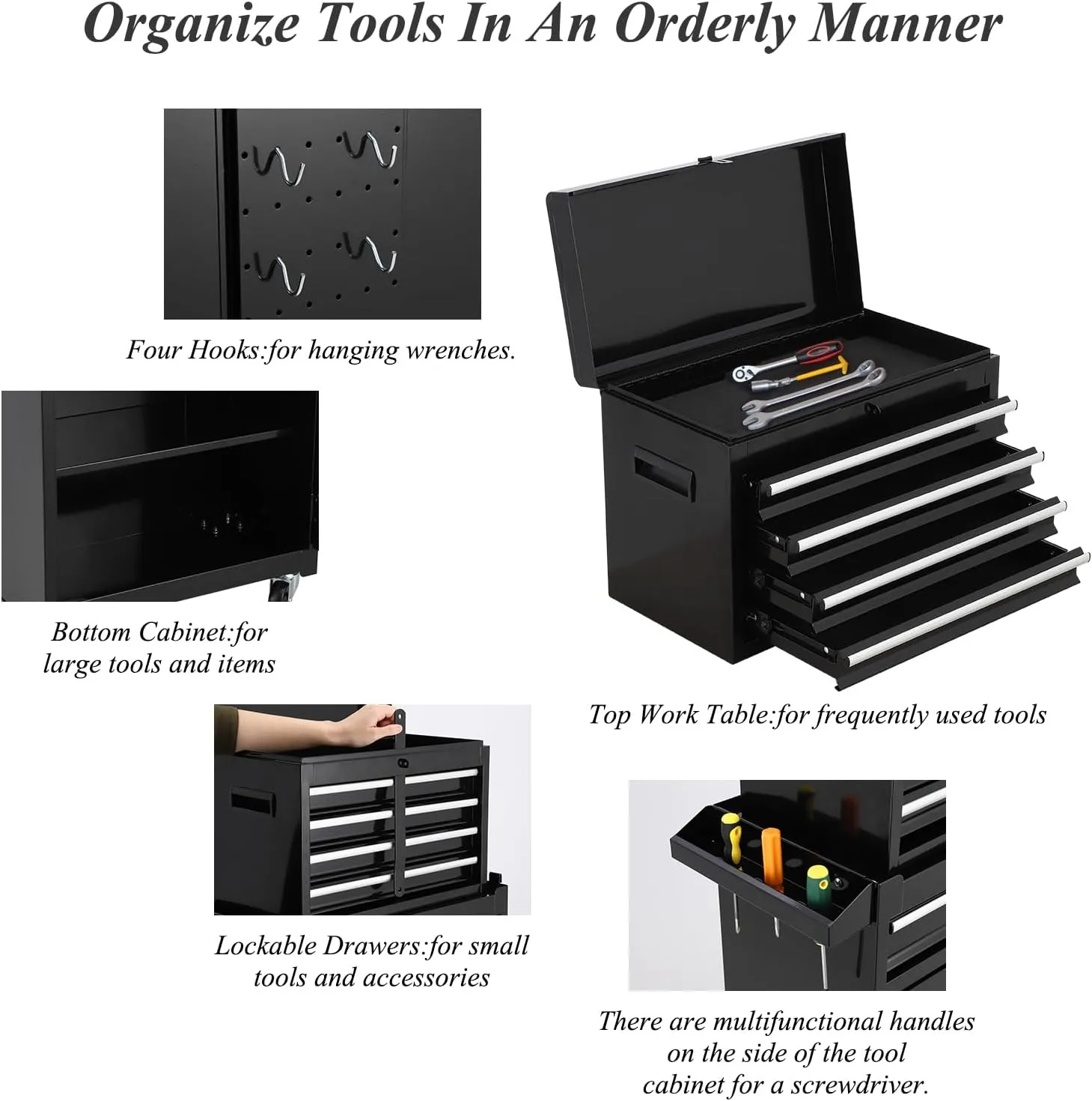 Stack-On Black Rolling Tool Box With Wheels and Drawers, Large Tool Chest for Garage
