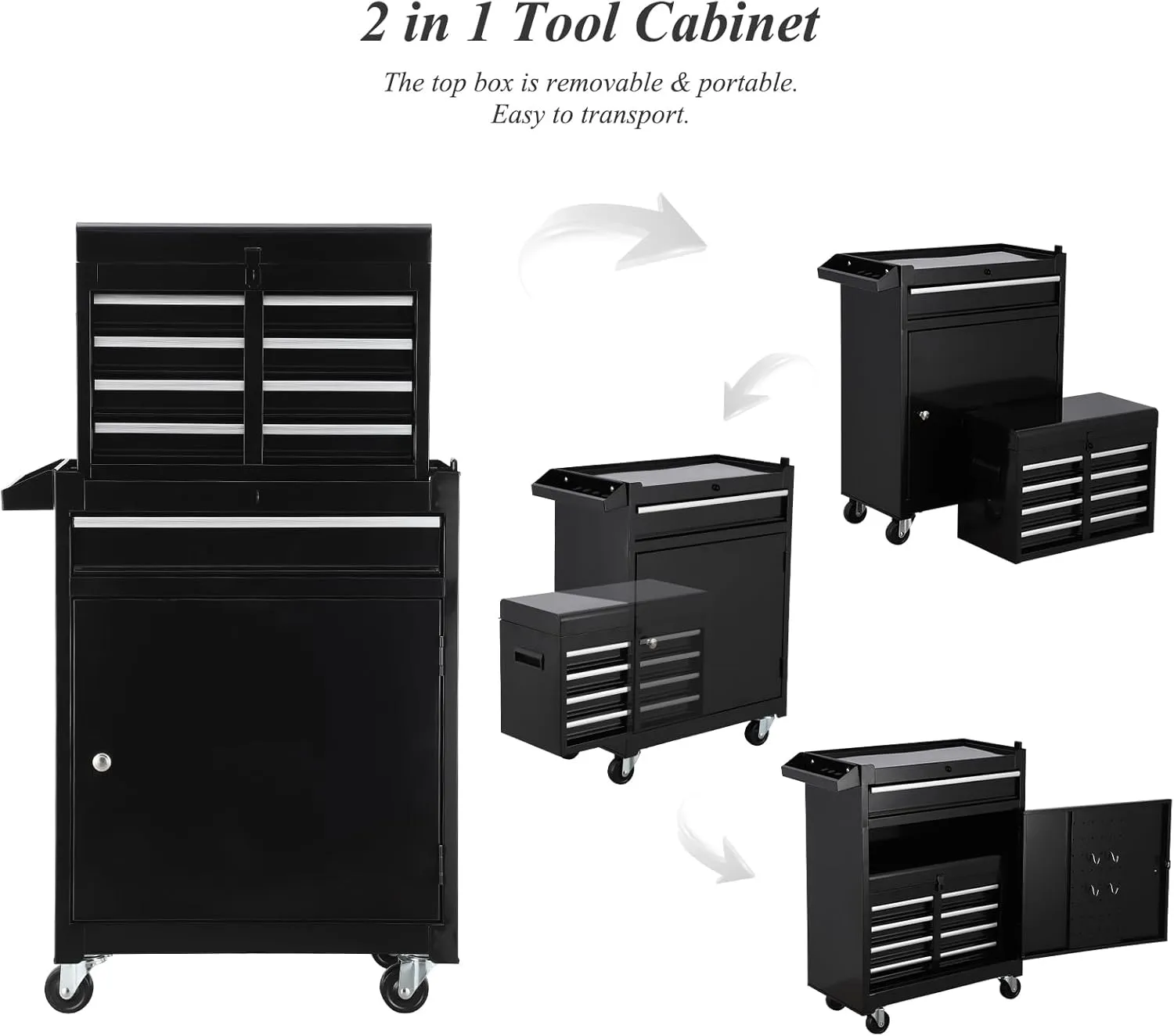 Stack-On Black Rolling Tool Box With Wheels and Drawers, Large Tool Chest for Garage