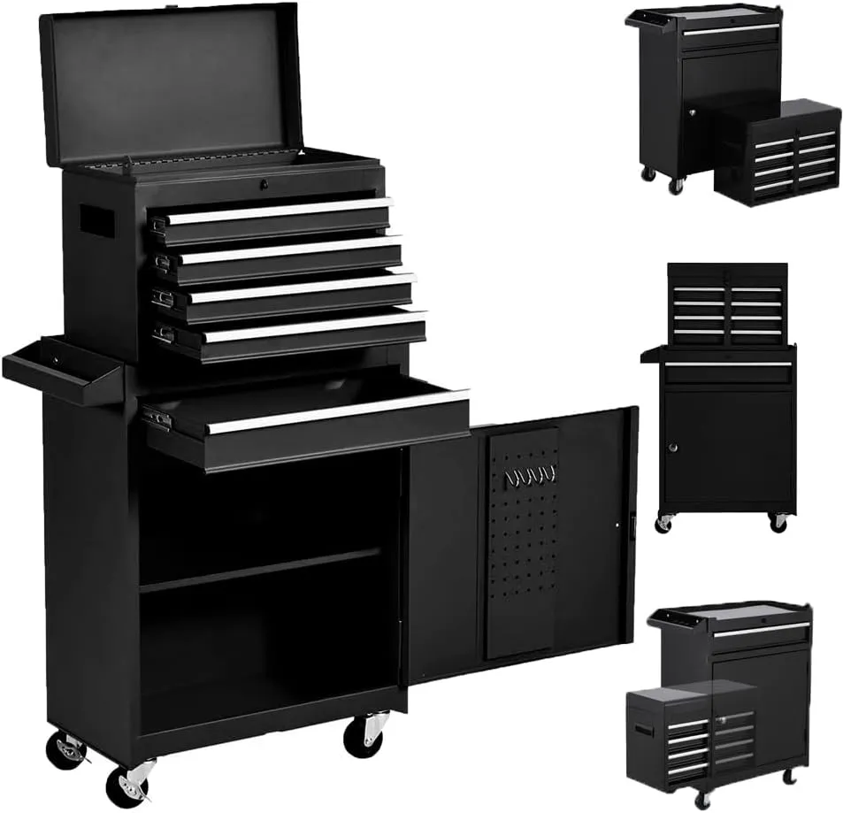 Stack-On Black Rolling Tool Box With Wheels and Drawers, Large Tool Chest for Garage