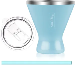 Stainless Steel Martini Tumbler with Lid & Cuttable Silicone Straw - 10oz Vacuum Sealed Insulated Martini Glass - Elegant Design Margarita Glass for Perfectly Chilled Drinks (Blue)