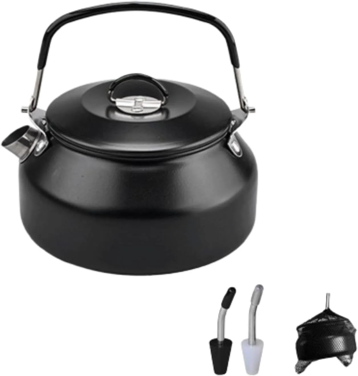 Stainless Steel Tea Kettle Coffee Pot with Silicone Handle Travel Coffee and Tea Kettle Camping Teapot for Backpacking Hiking Black(Black)