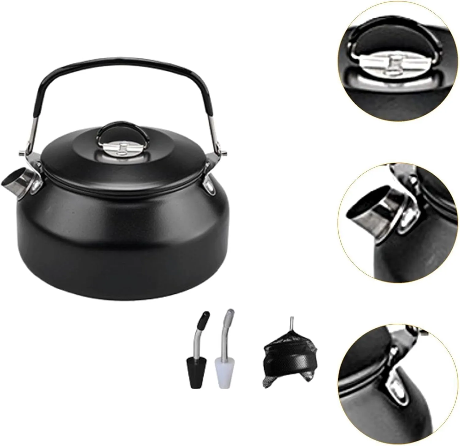 Stainless Steel Tea Kettle Coffee Pot with Silicone Handle Travel Coffee and Tea Kettle Camping Teapot for Backpacking Hiking Black(Black)