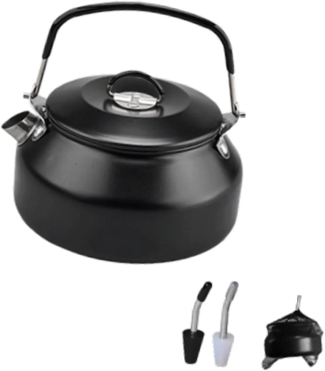 Stainless Steel Tea Kettle Coffee Pot with Silicone Handle Travel Coffee and Tea Kettle Camping Teapot for Backpacking Hiking Black(Black)