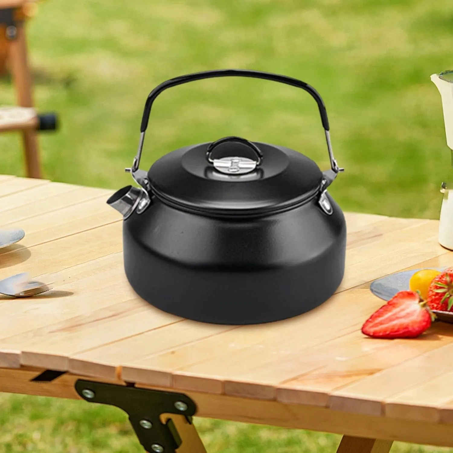 Stainless Steel Tea Kettle Coffee Pot with Silicone Handle Travel Coffee and Tea Kettle Camping Teapot for Backpacking Hiking Black(Black)