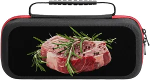 Steak Meat Food Carrying Case Compatible with Switch Console Portable Protective Pouch Bag for Accessories and Games