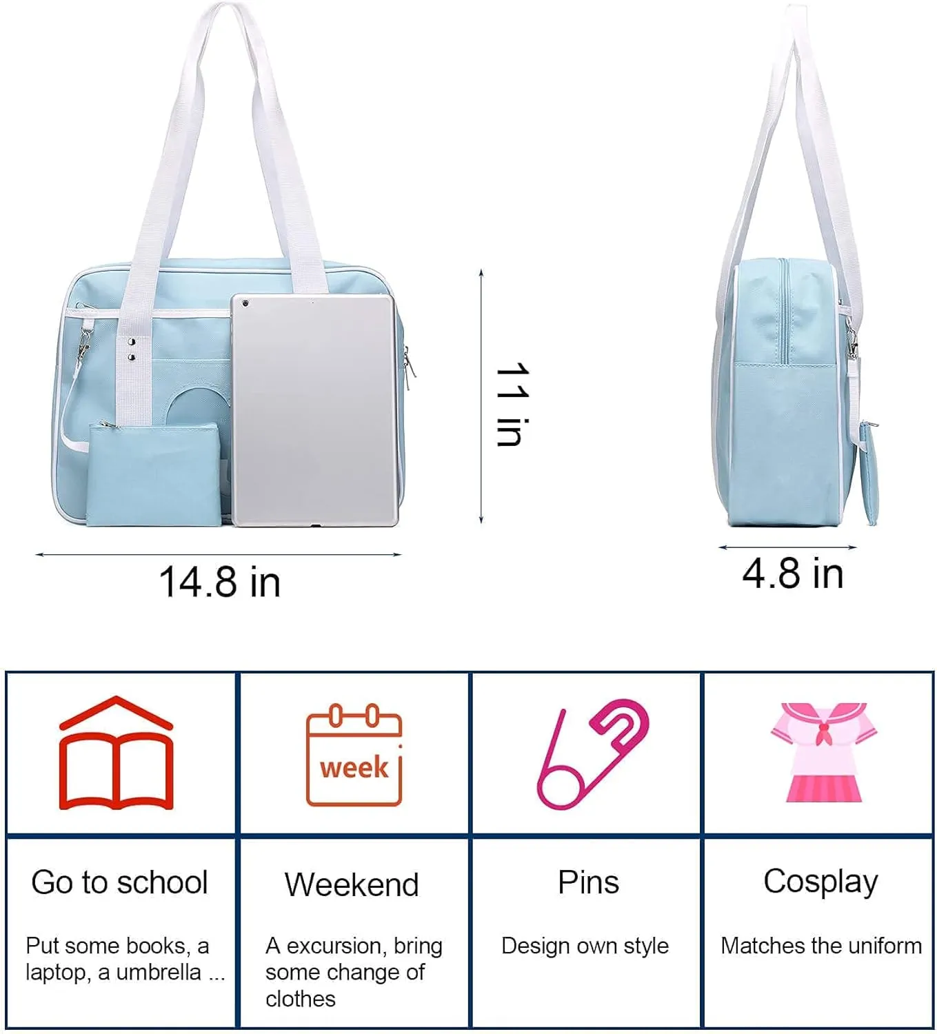 STEAMEDBUN Kawaii Ita Bag Japanese School Bag Cute Tote Bag Large Shoulder Anime Heart Purse