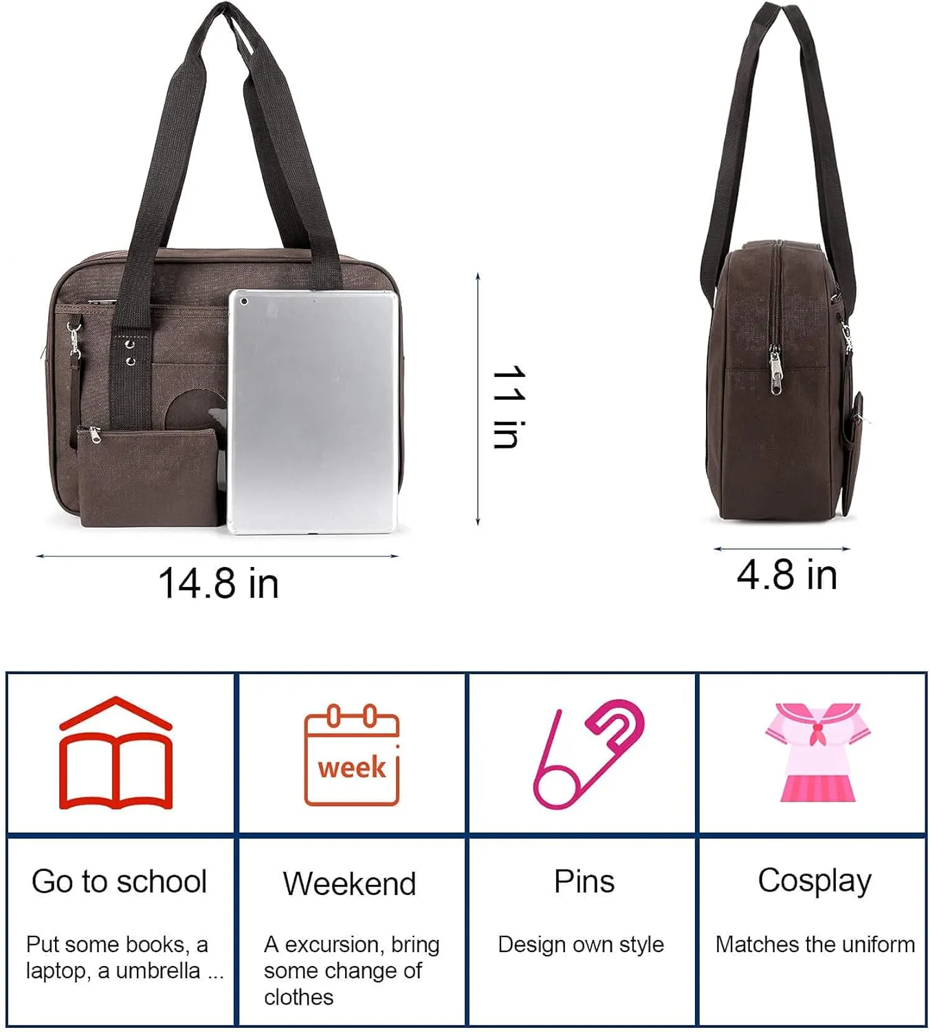 STEAMEDBUN Kawaii Ita Bag Japanese School Bag Cute Tote Bag Large Shoulder Anime Heart Purse