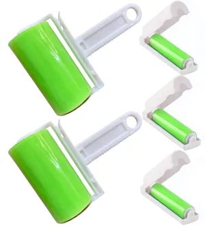 Sticky Gel Lint Roller 5 Pack, Reusable Washable Lint Roller Portable Pet Hair Remover Cleaner with Cover for Clothes, Pet Hairs, Carseats, Include Medium/Small Size (Green)
