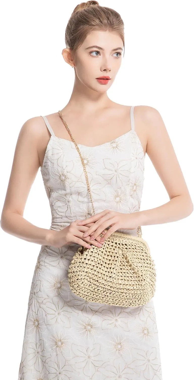 Straw Bag for Women Straw Clutch Purse Summer Beach Bag Woven Shoulder Crossbody Bag