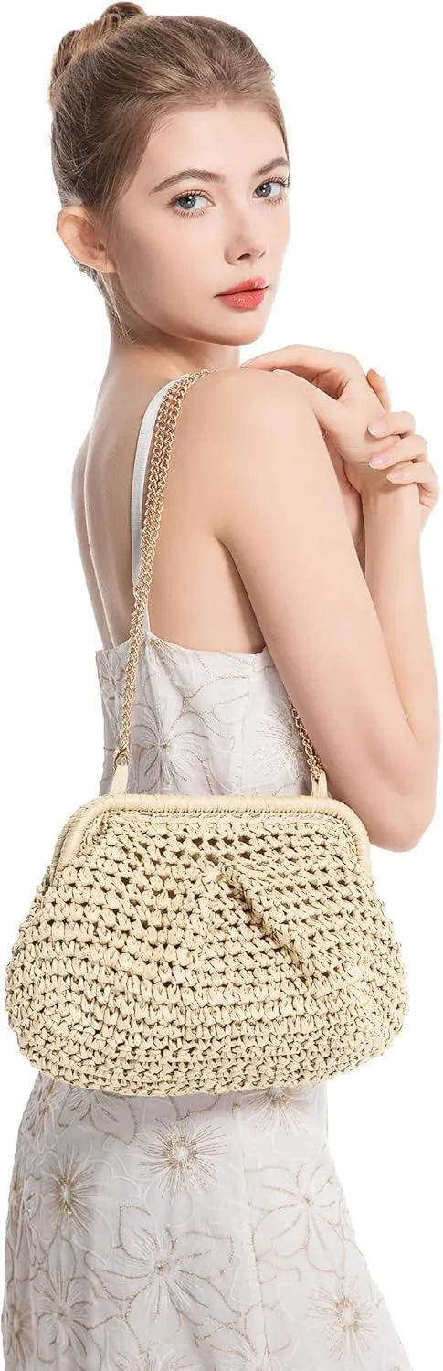 Straw Bag for Women Straw Clutch Purse Summer Beach Bag Woven Shoulder Crossbody Bag