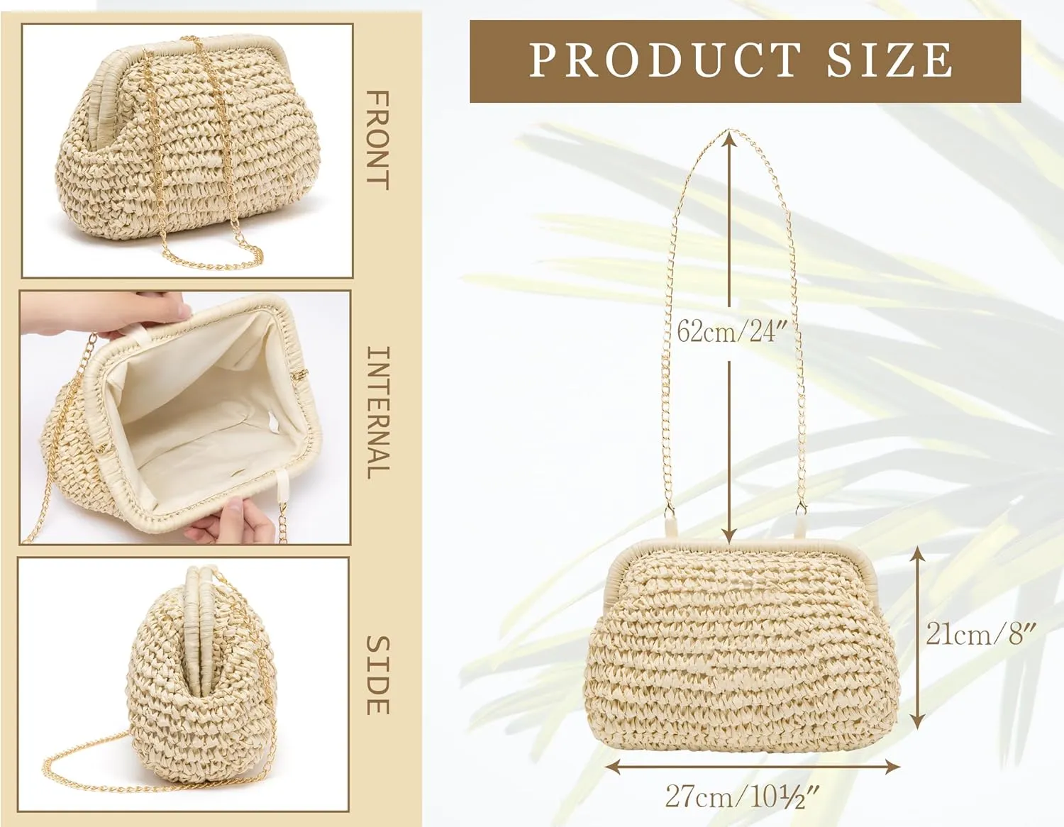 Straw Bag for Women Straw Clutch Purse Summer Beach Bag Woven Shoulder Crossbody Bag