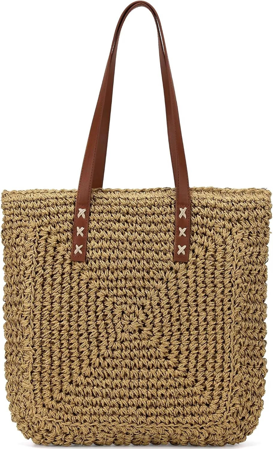 Straw Beach Bag Leather Tote Bag for Women Beach Purse Shoulder Woven Crochet Bag Purses for Women 2024 Clutch Purses Beach
