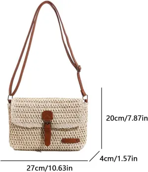 Straw Beach Bag Summer Shoulder Bag with Adjustable Strap Crossbody Bag Tote Bag for Women Travel Vacation