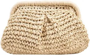 Straw Clutch Purse for Women Summer Beach Bag Could Dumpling Pouch Crossbody Shoulder Bag Woven Handbag Vacation Bag
