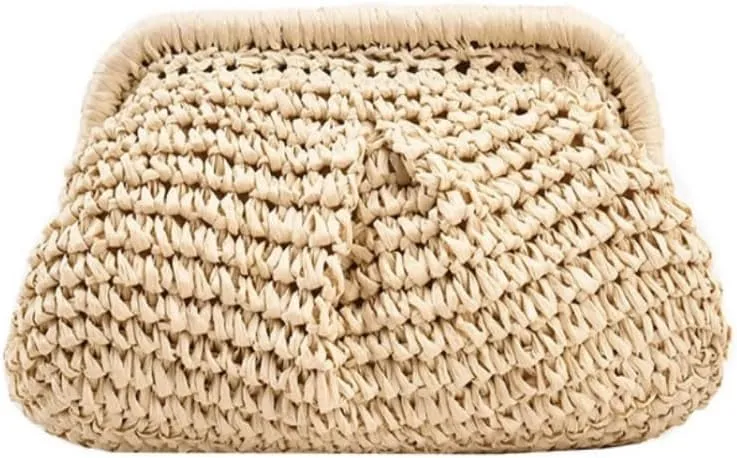 Straw Clutch Purse for Women Summer Beach Bag Could Dumpling Pouch Crossbody Shoulder Bag Woven Handbag Vacation Bag