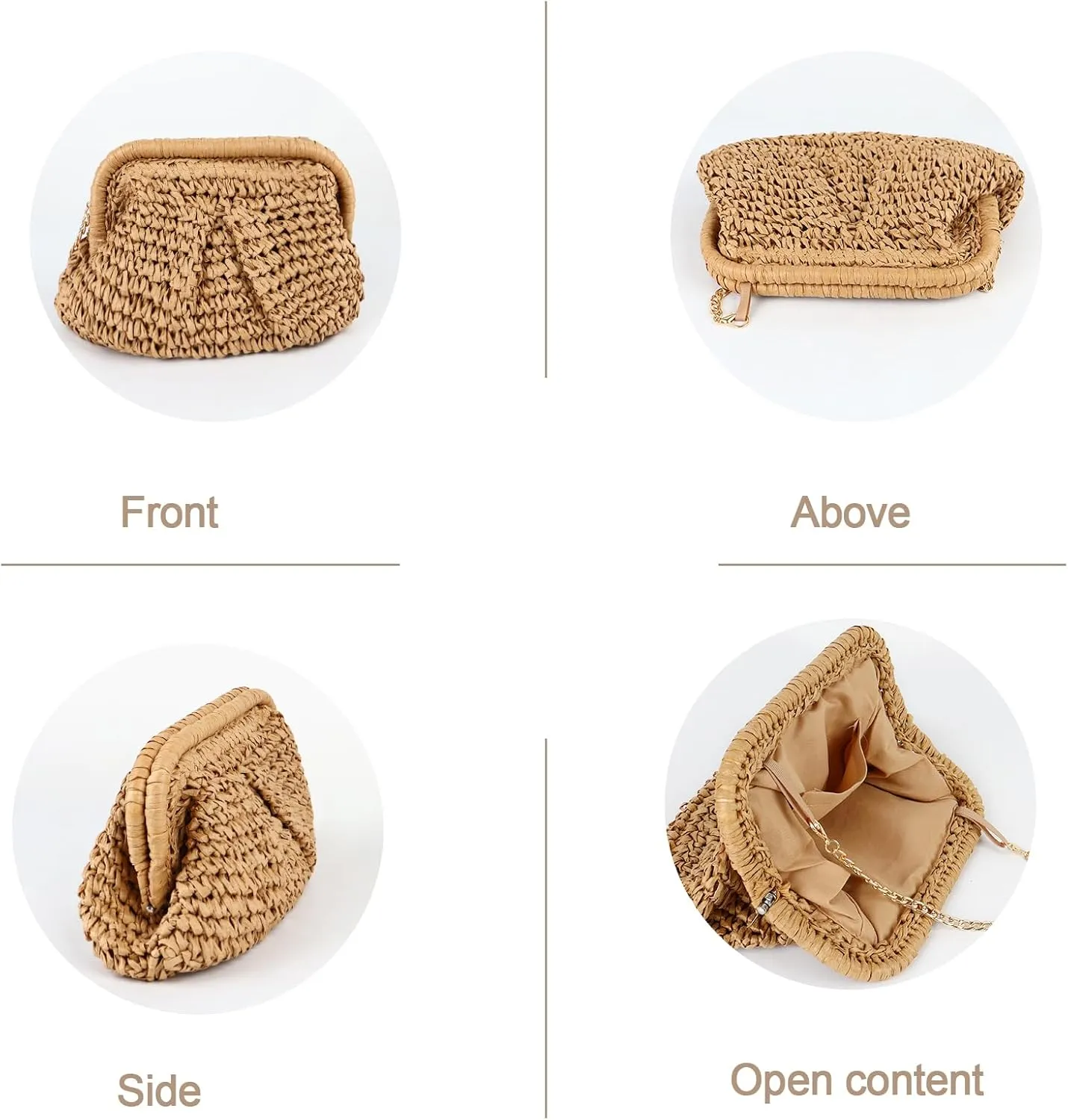 Straw Clutch Purse for Women - Woven Dumpling Bag Casual Beach Straw Summer Handmade Bag Crossbody Purse