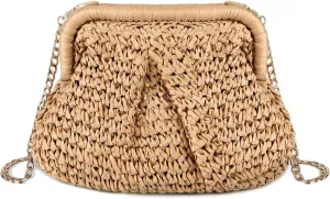 Straw Clutch Purse for Women - Woven Dumpling Bag Casual Beach Straw Summer Handmade Bag Crossbody Purse
