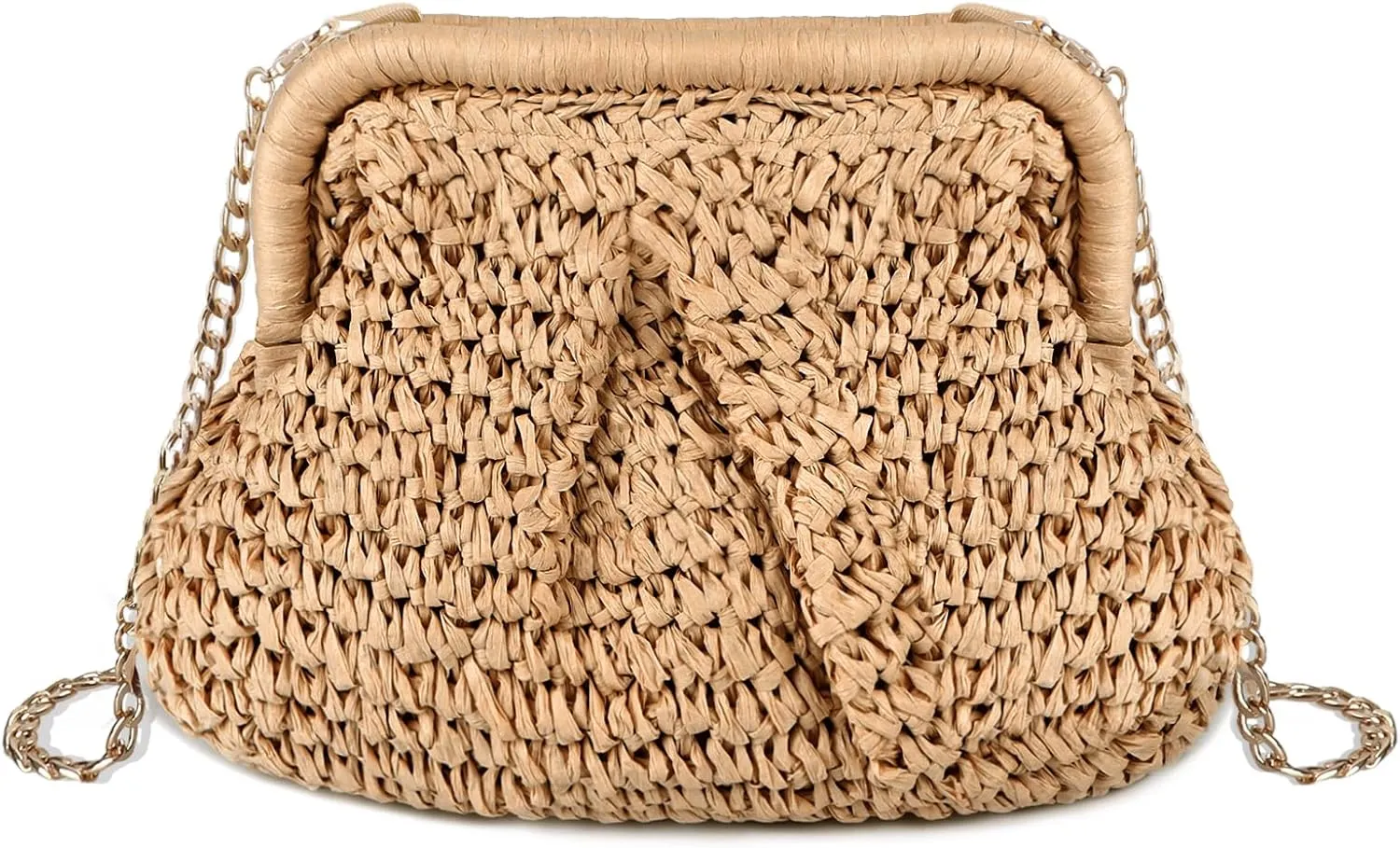 Straw Clutch Purse for Women - Woven Dumpling Bag Casual Beach Straw Summer Handmade Bag Crossbody Purse