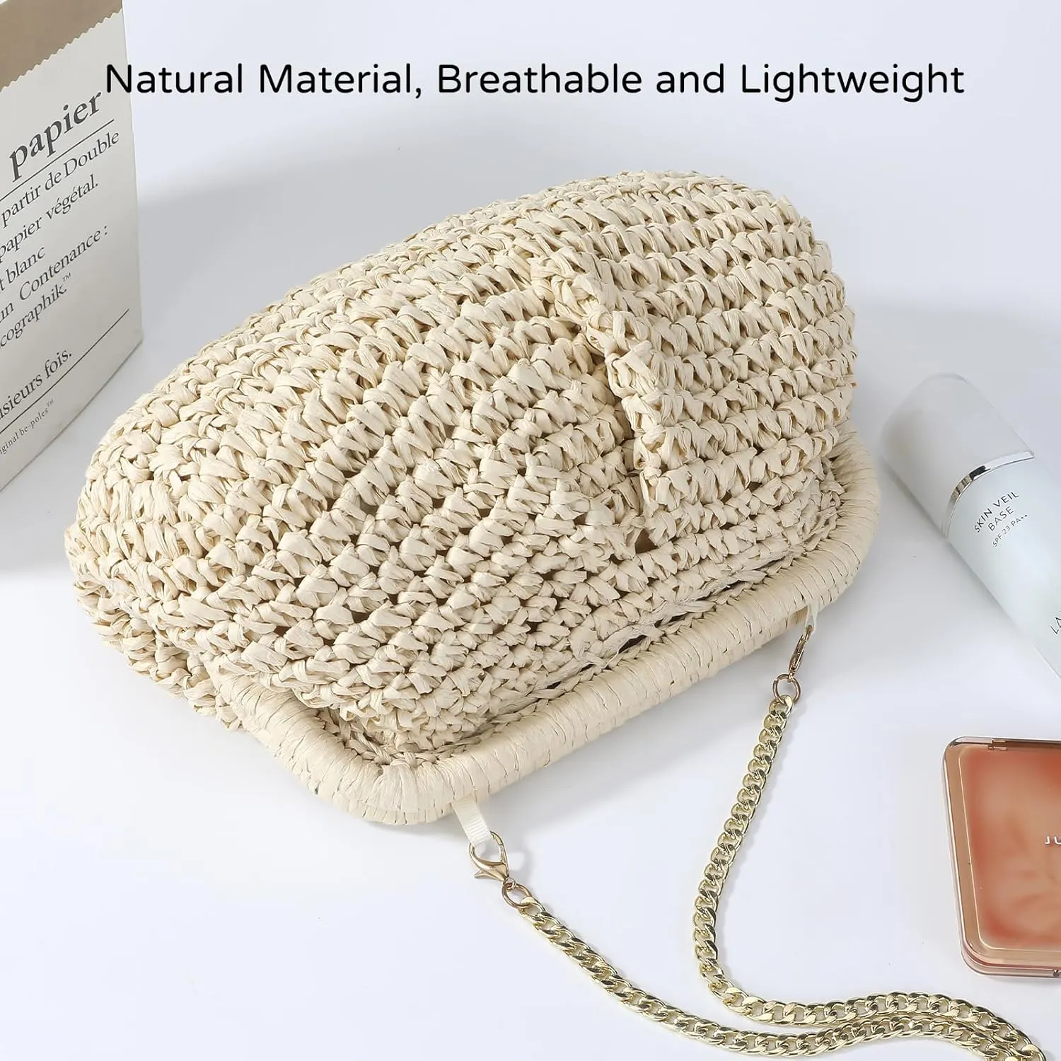 Straw Clutch Purses for Women - Boho Chic Crossbody Bag - Summer Beach Handwoven Shoulder Purse
