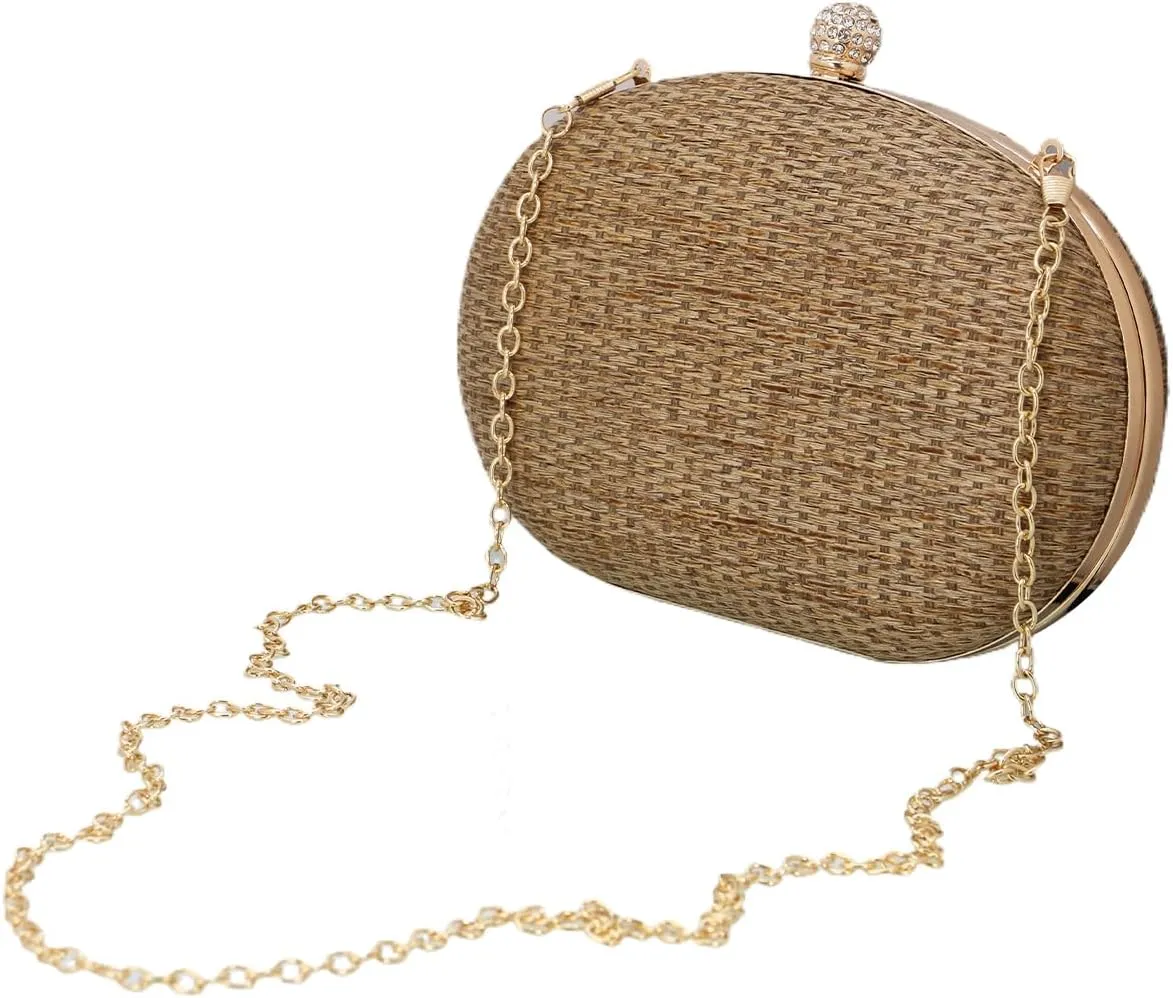 Straw Clutch Purses for Women Hand-Woven Handbag Summer Beach Bag Wicker Clutch with Crossbody Bag for Party Prom