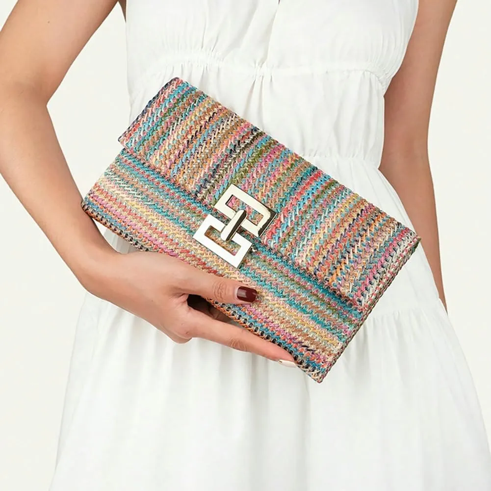 Straw Clutch Purses for Women Vintage Summer Straw Beach Bag Woven Purse Wicker Rattan Envelope Clutch for Wedding