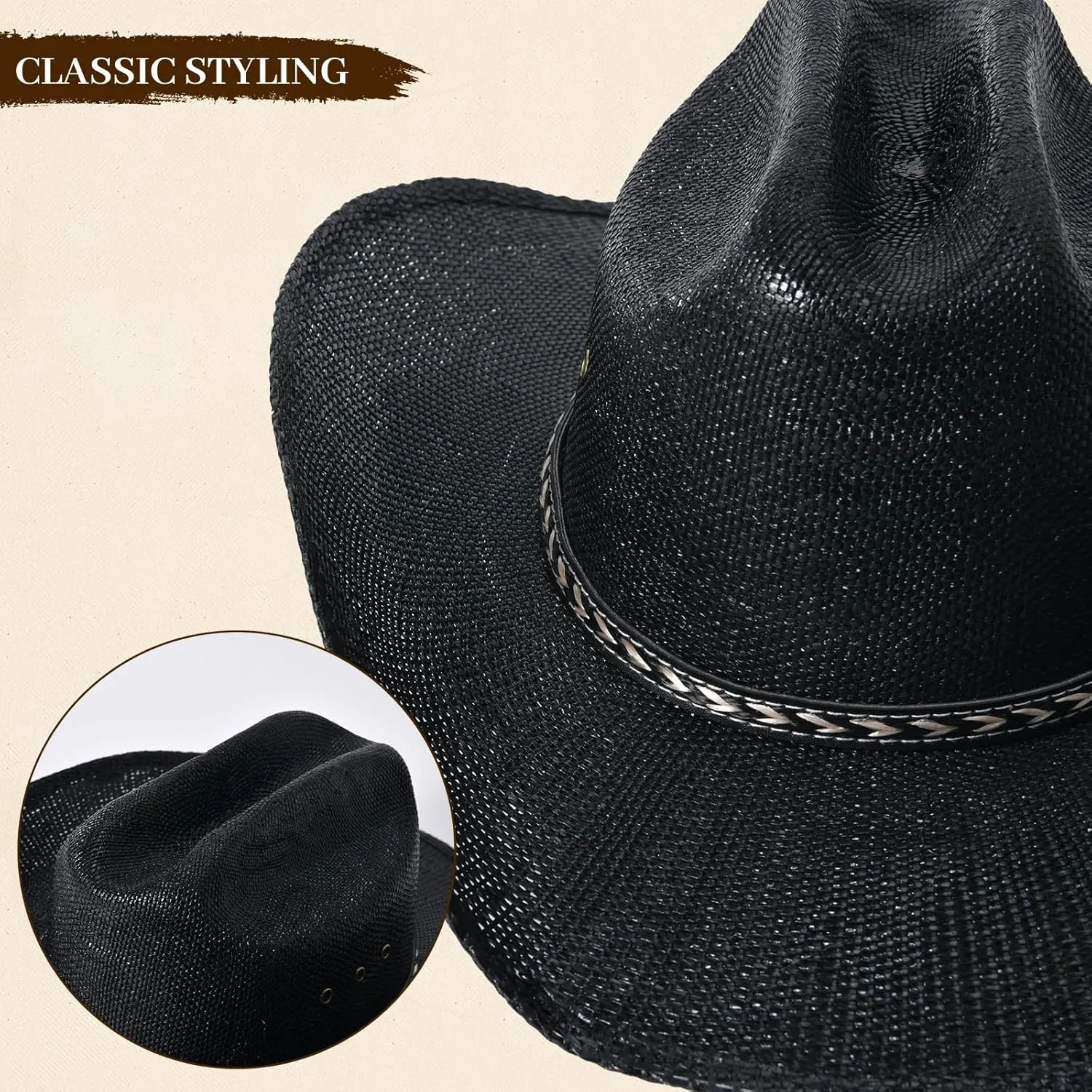 Straw Cowboy Hats for Men Cowgirl Hats Women with Wide Brim Summer Straw Western Cowgirl Hat Beach