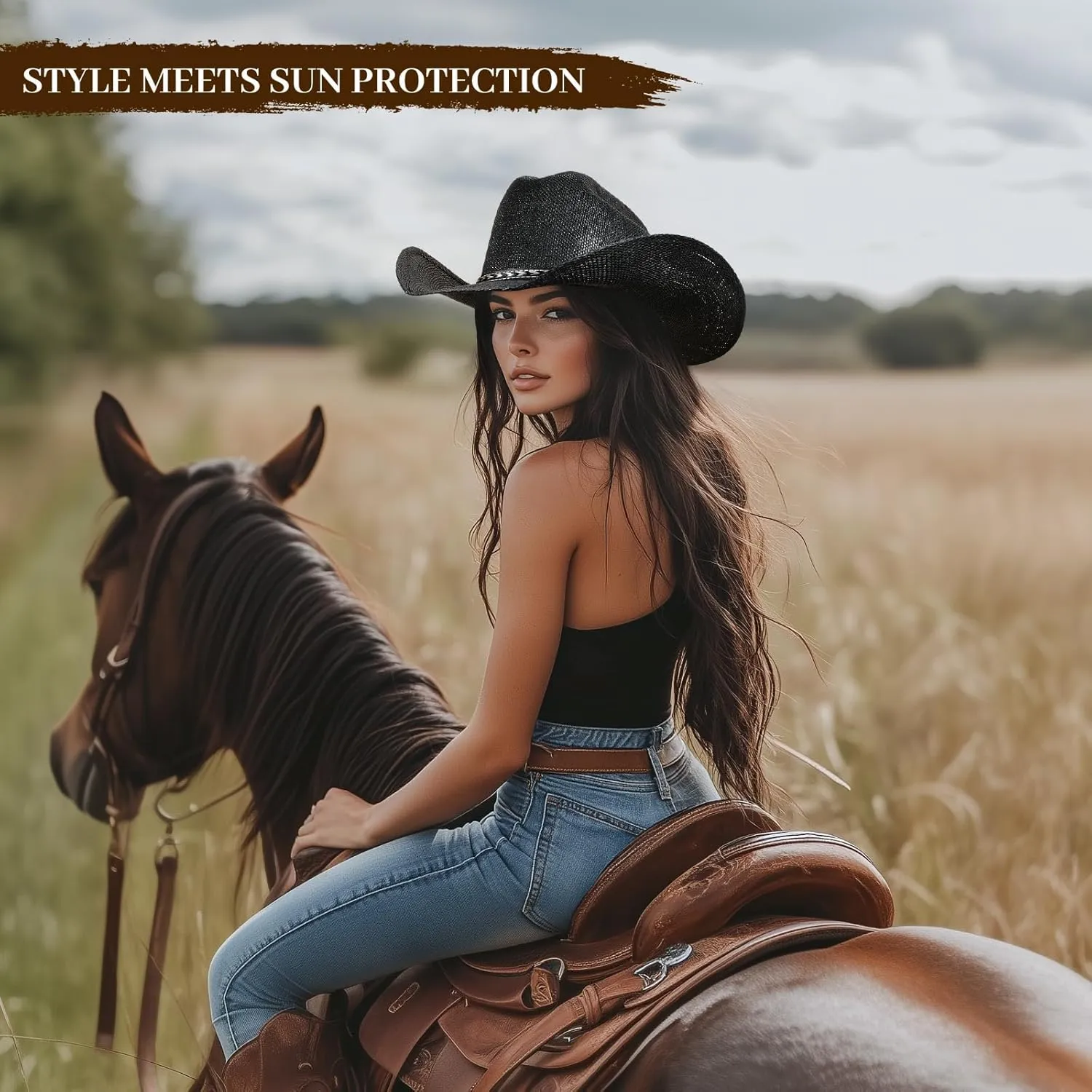 Straw Cowboy Hats for Men Cowgirl Hats Women with Wide Brim Summer Straw Western Cowgirl Hat Beach