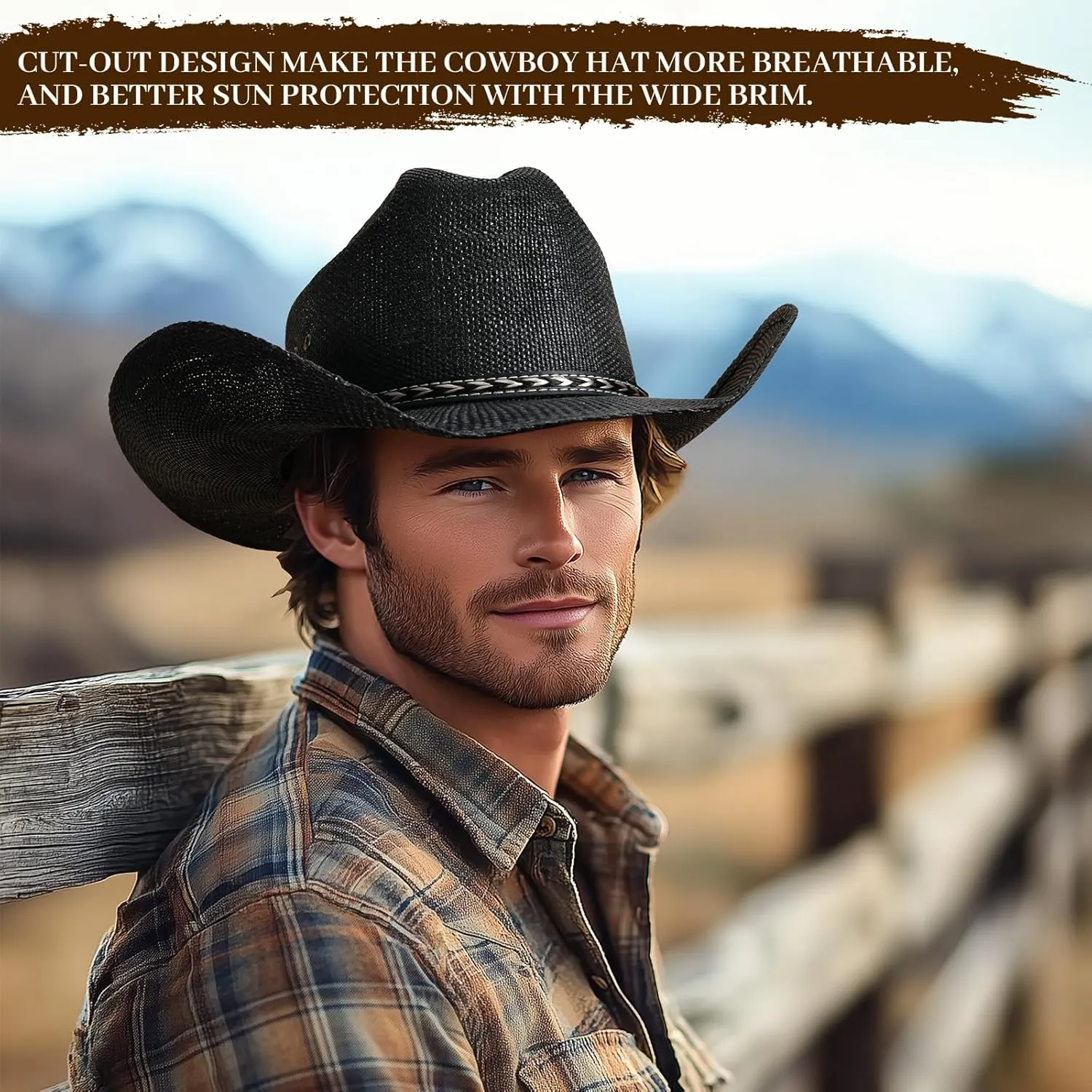 Straw Cowboy Hats for Men Cowgirl Hats Women with Wide Brim Summer Straw Western Cowgirl Hat Beach