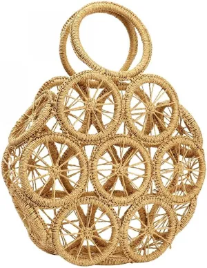 Straw Crossbody Bag for Summer Women Beach Shoulder Top Round Lemon Pattern Tote Handbag