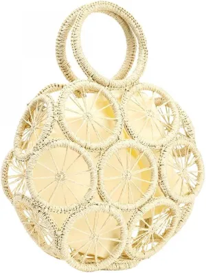Straw Crossbody Bag for Summer Women Beach Shoulder Top Round Lemon Pattern Tote Handbag