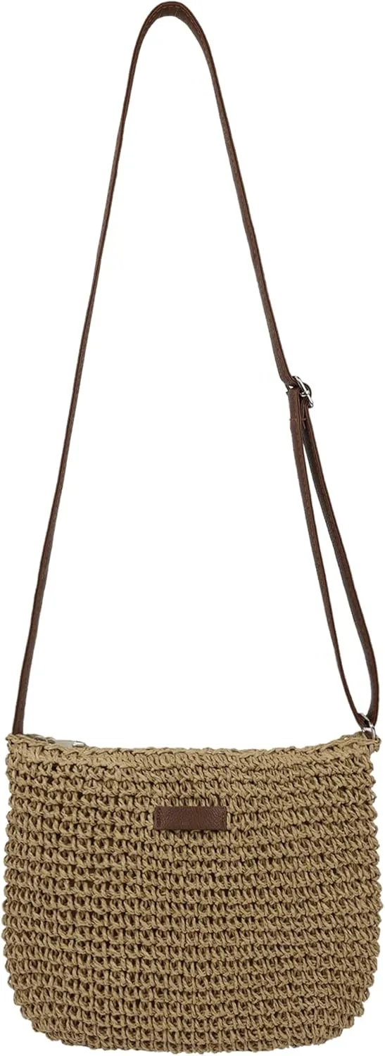 Straw Crossbody Bag for Women Handmade Woven Beach Bag Vacation Shoulder Handbag Purse for Summer