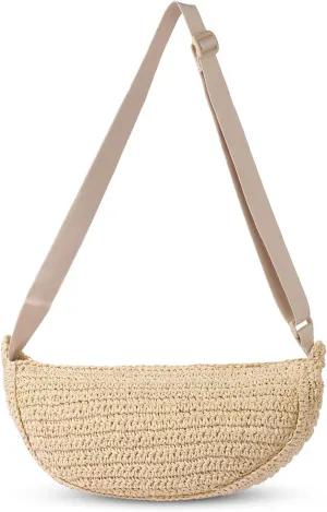 Straw Crossbody Bag Woven Purse for Women – Handmade Crochet Shoulder Bag, Summer BeachBag Vacation Straw Purse,Beige Brown