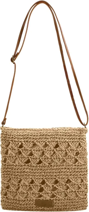 Straw Crossbody Bags for Women Small Summer Beach Bag Boho Handmade Weave Shoulder Handbag Purse for Vacation Travel