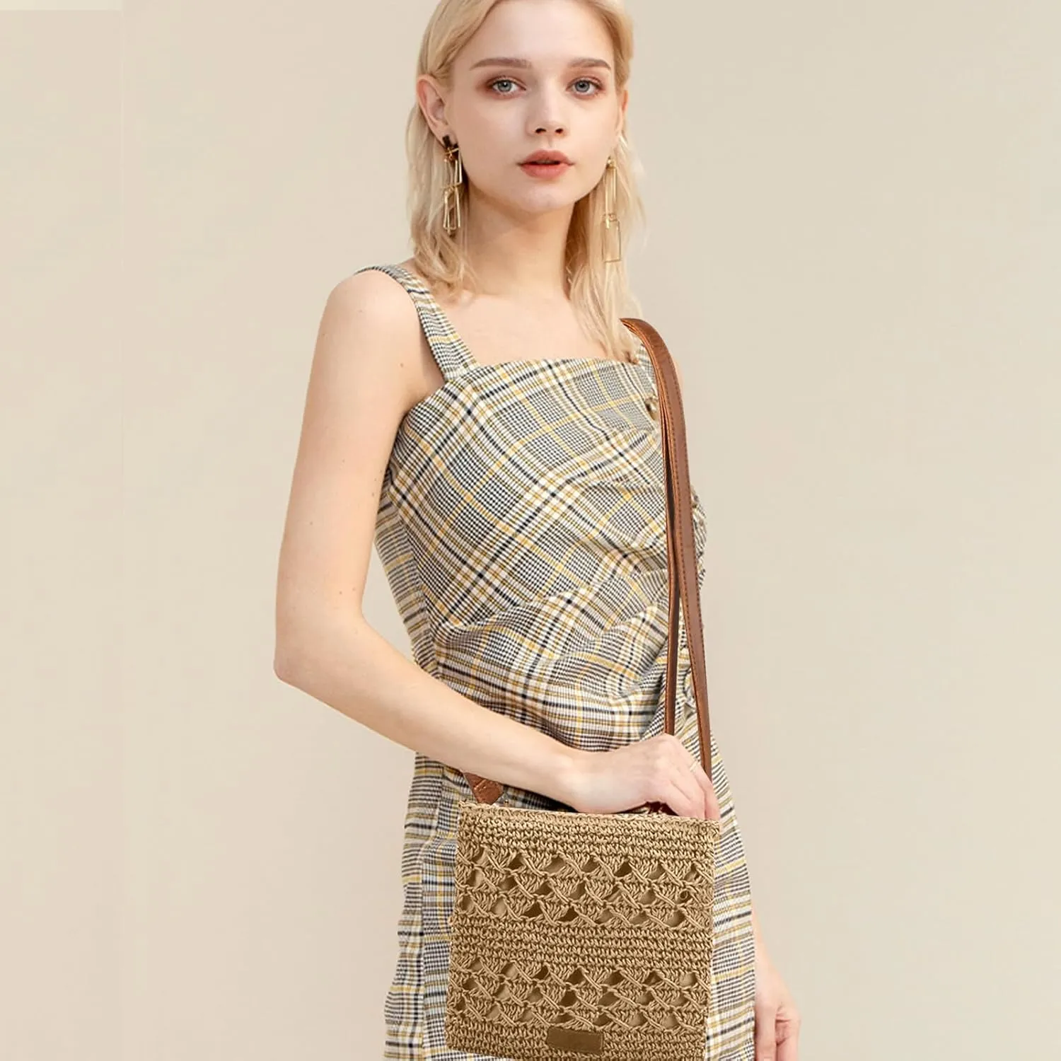 Straw Crossbody Bags for Women Small Summer Beach Bag Boho Handmade Weave Shoulder Handbag Purse for Vacation Travel