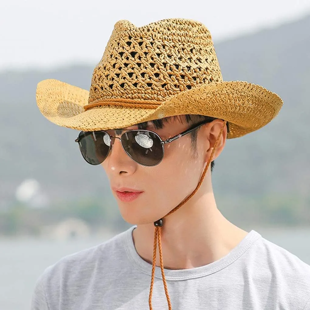 Straw Hat Women Men Cowboy Hats Beach Floppy Sun Hats Brim Summer Sunhat Bush Sombrero Travel Cowgirl Hat Costume