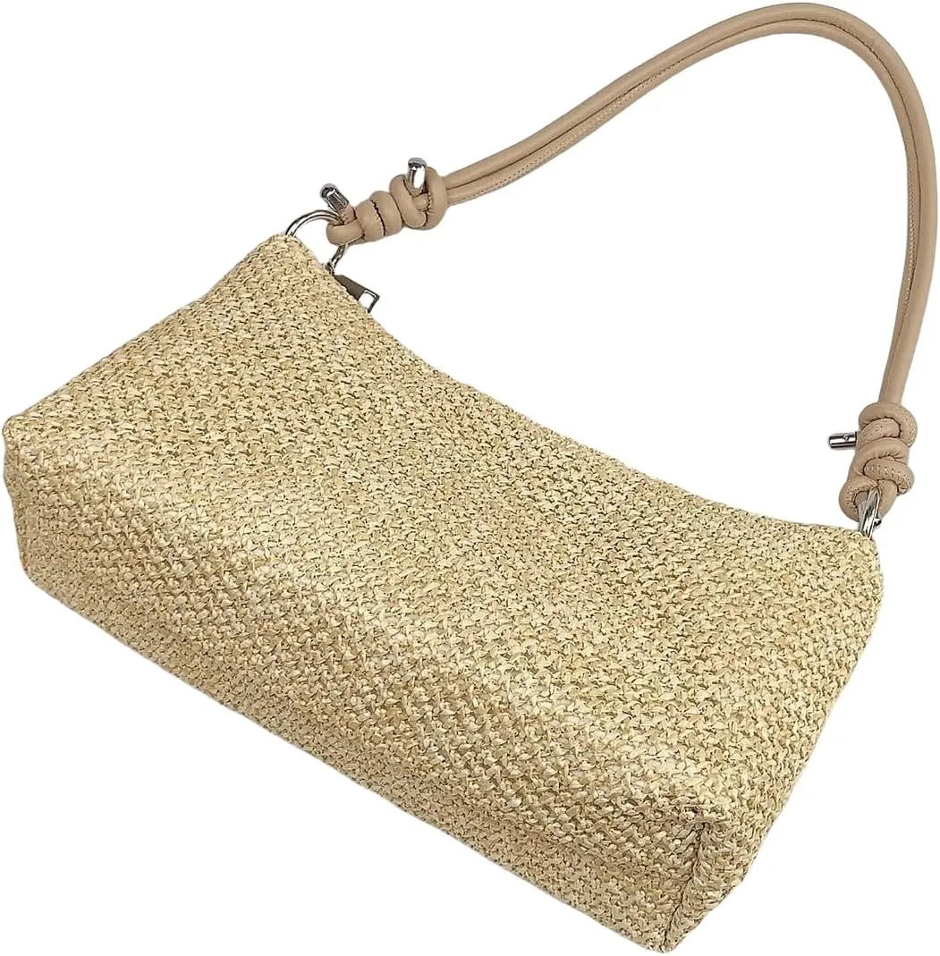Straw Hobo Handbags for Women Fashion Woven Straw Shoulder Bag for Beach Holiday