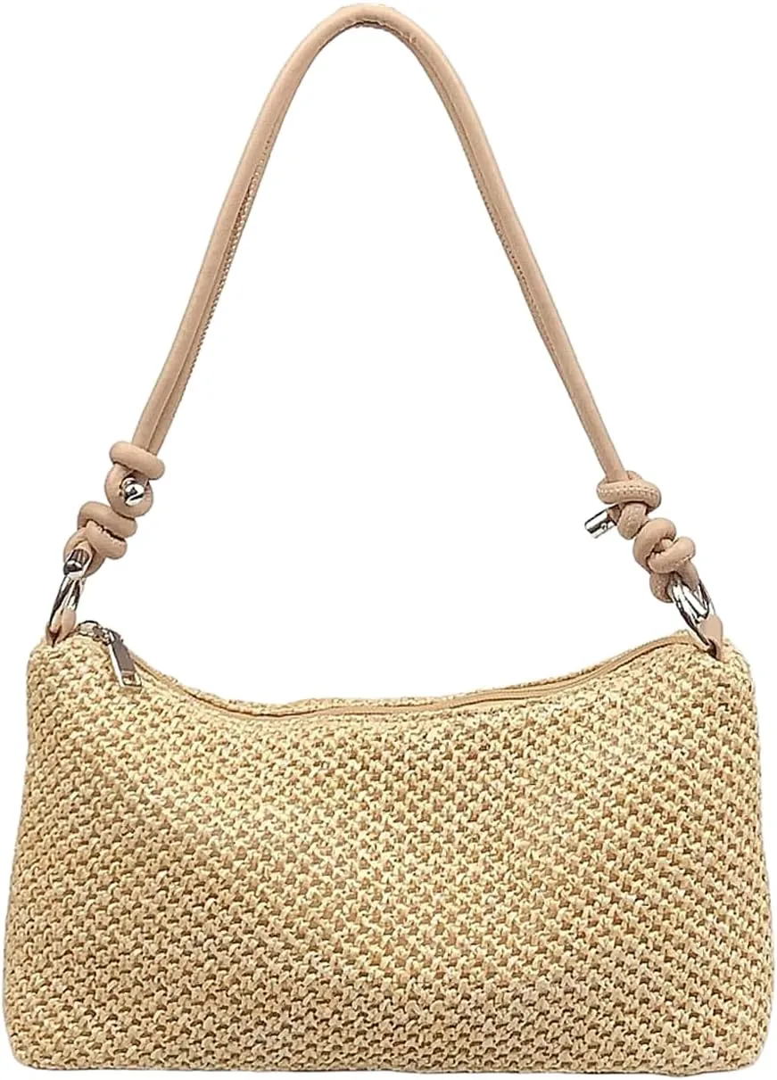 Straw Hobo Handbags for Women Fashion Woven Straw Shoulder Bag for Beach Holiday