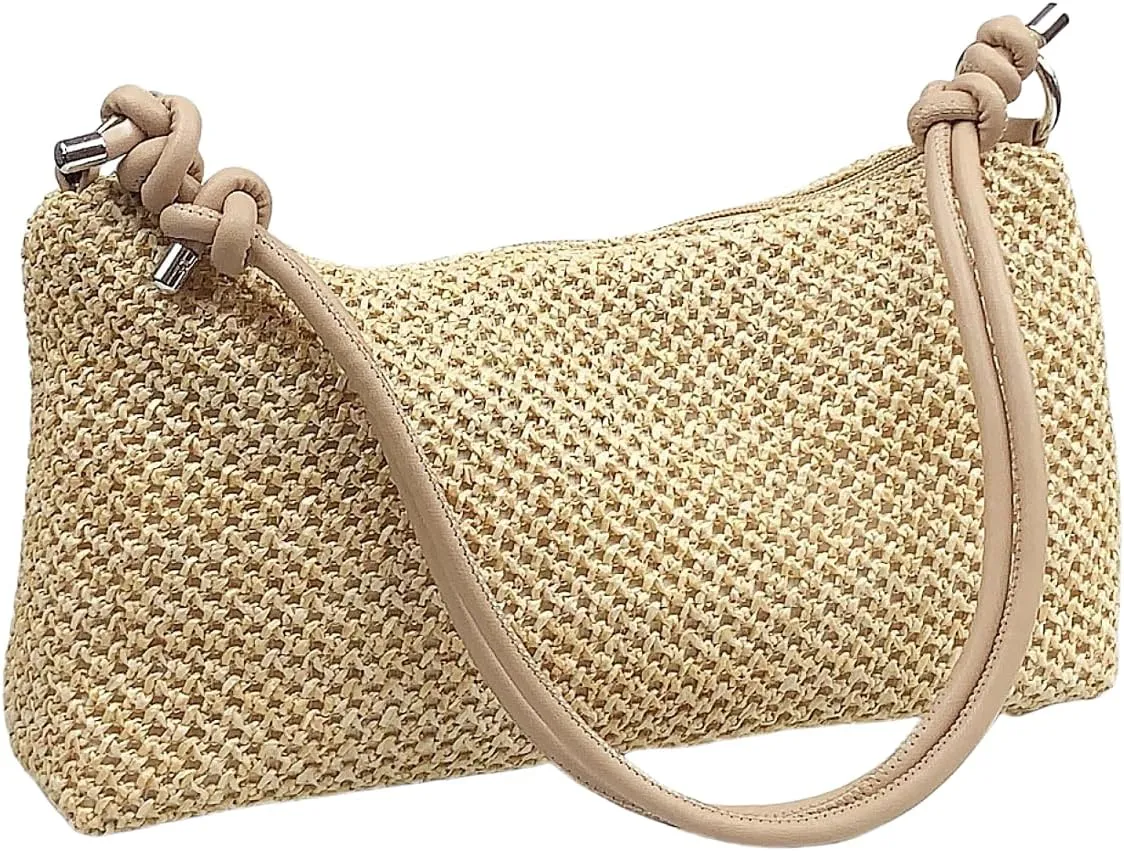 Straw Hobo Handbags for Women Fashion Woven Straw Shoulder Bag for Beach Holiday